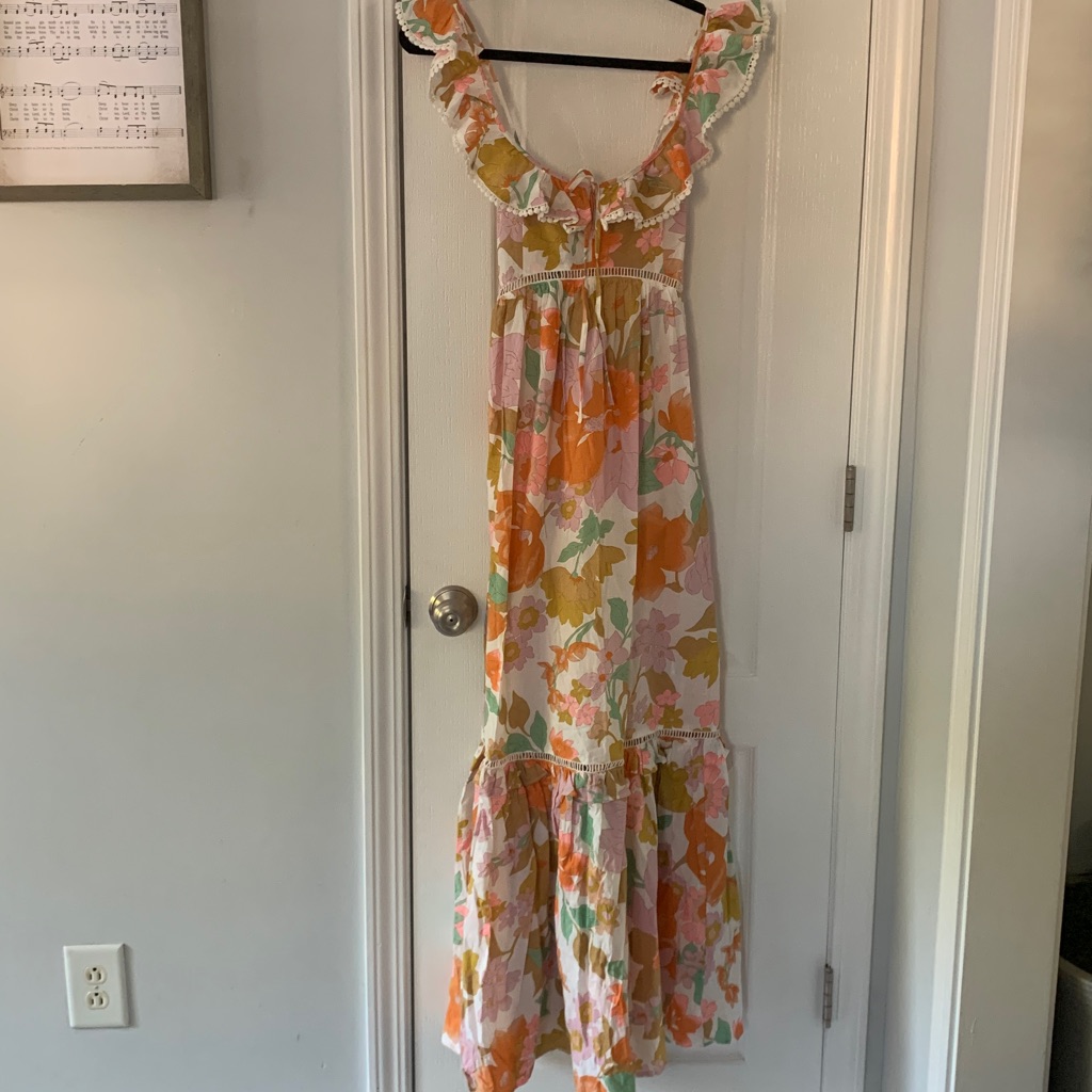 Asos Design Ruffle Maxi Sundress With Lace Inserts In Retro Size 8 Romantic